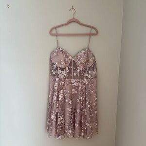 JULES AND CLEO Floral Embroidered Illusion Corset Short A-Line